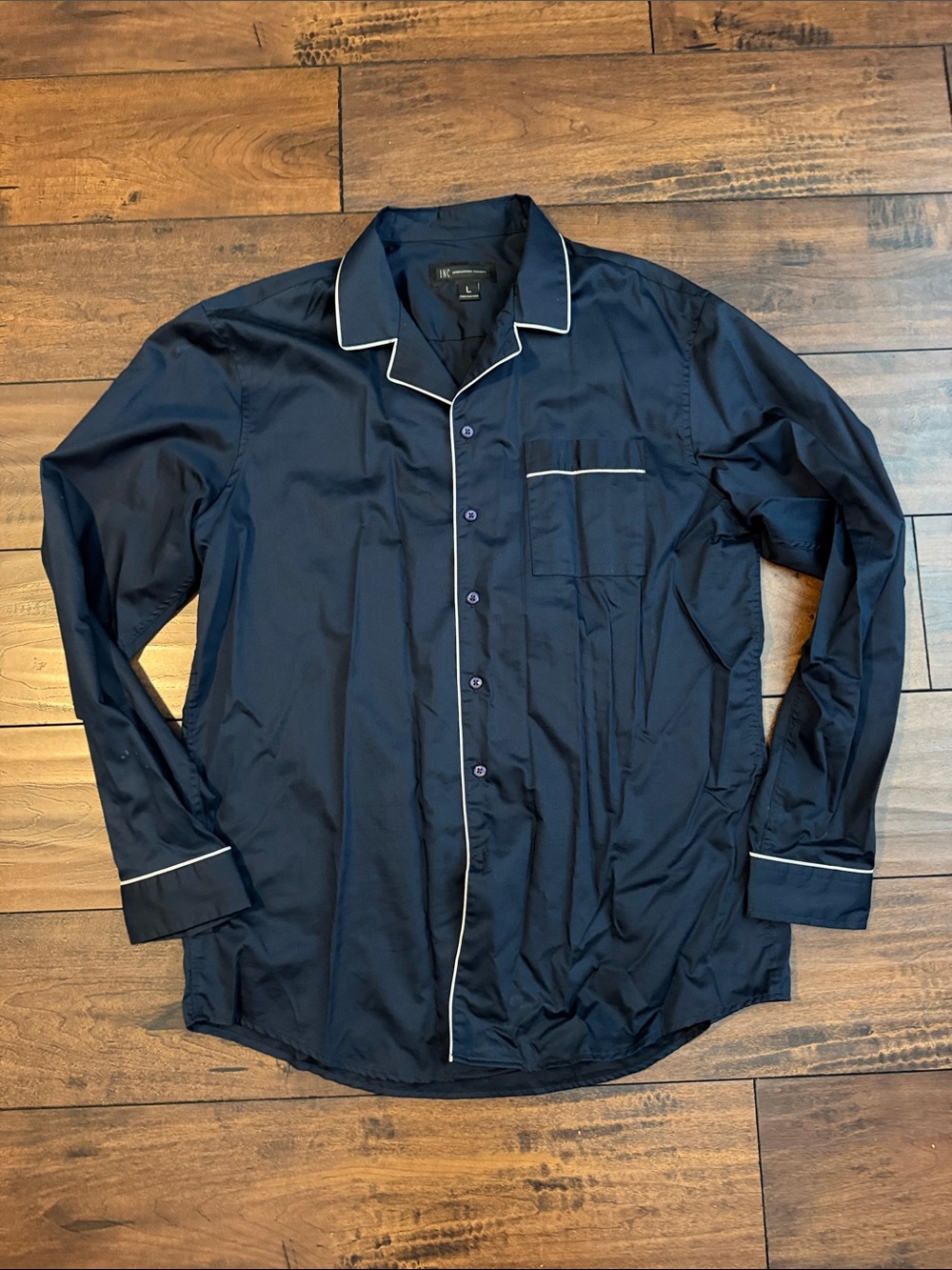 INC International Concepts Navy Button-Up Shirt with White Piping